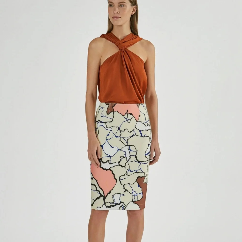 Yigal Azrouel Ivory Stretch Terrazzo Print Scuba Pencil